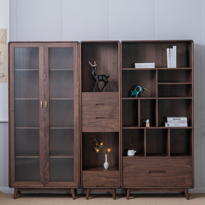 北欧推拉门玻璃书柜书架组合简约现代书房带门书橱